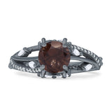 Round Engagement Ring Split Shank Natural Chocolate Smoky Quartz 925 Sterling Silver