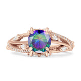 Round Engagement Ring Split Shank Cubic Zirconia 925 Sterling Silver
