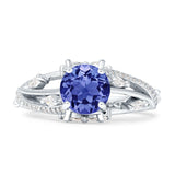 Round Engagement Ring Split Shank Cubic Zirconia 925 Sterling Silver