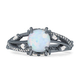 Round Engagement Ring Split Shank Cubic Zirconia 925 Sterling Silver