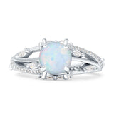 Round Engagement Ring Split Shank Cubic Zirconia 925 Sterling Silver
