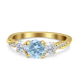 Three Stone Round Natural Aquamarine Ring 925 Sterling Silver
