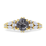 Round Natural Rutilated Quartz Pear Teardrop Engagement Ring 925 Sterling Silver