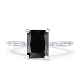 Art Deco Emerald Cut Solitaire Cubic Zirconia Wedding Ring 925 Sterling Silver