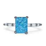 Art Deco Emerald Cut Solitaire Cubic Zirconia Wedding Ring 925 Sterling Silver