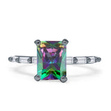 Art Deco Emerald Cut Solitaire Cubic Zirconia Wedding Ring 925 Sterling Silver