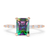 Art Deco Emerald Cut Solitaire Cubic Zirconia Wedding Ring 925 Sterling Silver