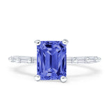 Art Deco Emerald Cut Solitaire Cubic Zirconia Wedding Ring 925 Sterling Silver