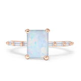 Art Deco Emerald Cut Solitaire Cubic Zirconia Wedding Ring 925 Sterling Silver
