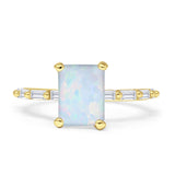 Art Deco Emerald Cut Solitaire Cubic Zirconia Wedding Ring 925 Sterling Silver