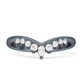 8mm Contour Curved V-Band Vintage Pear Teardrop Chevron Ring Cubic Zirconia 925 Sterling Silver
