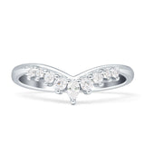 8mm Contour Curved V-Band Vintage Pear Teardrop Chevron Ring Cubic Zirconia 925 Sterling Silver