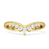 8mm Contour Curved V-Band Vintage Pear Teardrop Chevron Ring Cubic Zirconia 925 Sterling Silver