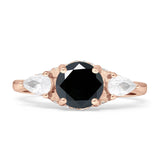 Three Stone Round Pear Teardrop Cubic Zirconia Trilogy Engagement Ring 925 Sterling Silver