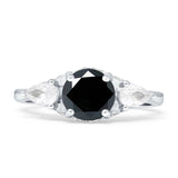 Three Stone Round Pear Teardrop Cubic Zirconia Trilogy Engagement Ring 925 Sterling Silver