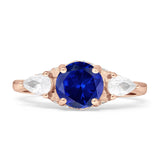 Three Stone Round Pear Teardrop Cubic Zirconia Trilogy Engagement Ring 925 Sterling Silver