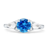 Three Stone Round Pear Teardrop Cubic Zirconia Trilogy Engagement Ring 925 Sterling Silver