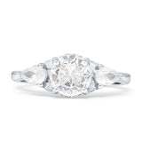 Three Stone Round Pear Teardrop Cubic Zirconia Trilogy Engagement Ring 925 Sterling Silver