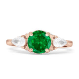 Three Stone Round Pear Teardrop Cubic Zirconia Trilogy Engagement Ring 925 Sterling Silver