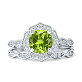 Two Piece Round Halo Floral Ring Cubic Zirconia 925 Sterling Silver