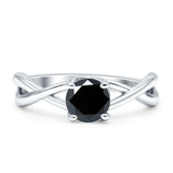 Solitaire Round Split Shank Ring Cubic Zirconia 925 Sterling Silver
