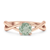 Solitaire Round Split Shank Ring Natural  Green Amethyst Prasiolite 925 Sterling Silver