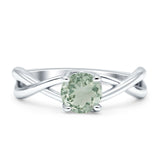 Solitaire Round Split Shank Ring Natural  Green Amethyst Prasiolite 925 Sterling Silver