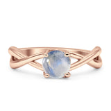 Solitaire Round Split Shank Ring Natural Moonstone 925 Sterling Silver