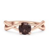 Solitaire Round Split Shank Ring Natural Chocolate Smoky Quartz 925 Sterling Silver