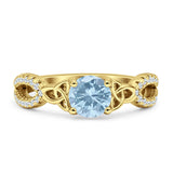 Round Cetlic Trinity Vintage Style Natural Aquamarine Ring 925 Sterling Silver