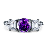 Vintage Style Round Three Stone Ring Cubic Zirconia 925 Sterling Silver