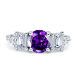 Vintage Style Round Three Stone Ring Cubic Zirconia 925 Sterling Silver