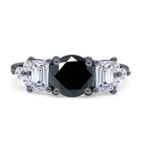 Vintage Style Round Three Stone Ring Cubic Zirconia 925 Sterling Silver