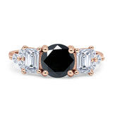 Vintage Style Round Three Stone Ring Cubic Zirconia 925 Sterling Silver