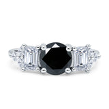Vintage Style Round Three Stone Ring Cubic Zirconia 925 Sterling Silver