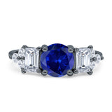 Vintage Style Round Three Stone Ring Cubic Zirconia 925 Sterling Silver