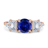 Vintage Style Round Three Stone Ring Cubic Zirconia 925 Sterling Silver