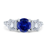 Vintage Style Round Three Stone Ring Cubic Zirconia 925 Sterling Silver