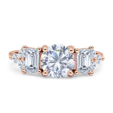 Vintage Style Round Three Stone Ring Cubic Zirconia 925 Sterling Silver
