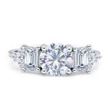 Vintage Style Round Three Stone Ring Cubic Zirconia 925 Sterling Silver