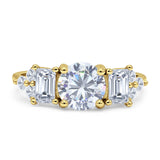 Vintage Style Round Three Stone Ring Cubic Zirconia 925 Sterling Silver