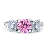 Vintage Style Round Three Stone Ring Cubic Zirconia 925 Sterling Silver