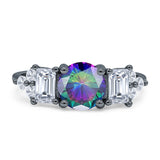 Vintage Style Round Three Stone Ring Cubic Zirconia 925 Sterling Silver