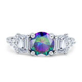 Vintage Style Round Three Stone Ring Cubic Zirconia 925 Sterling Silver