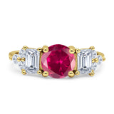 Vintage Style Round Three Stone Ring Cubic Zirconia 925 Sterling Silver