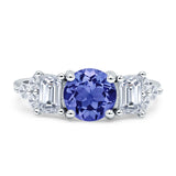 Vintage Style Round Three Stone Ring Cubic Zirconia 925 Sterling Silver