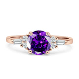 Round Vintage Style Ring Baguette Cubic Zirconia 925 Sterling Silver