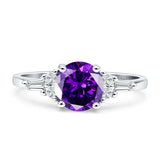 Round Vintage Style Ring Baguette Cubic Zirconia 925 Sterling Silver