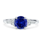 Round Vintage Style Ring Baguette Cubic Zirconia 925 Sterling Silver