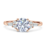 Round Vintage Style Ring Baguette Cubic Zirconia 925 Sterling Silver